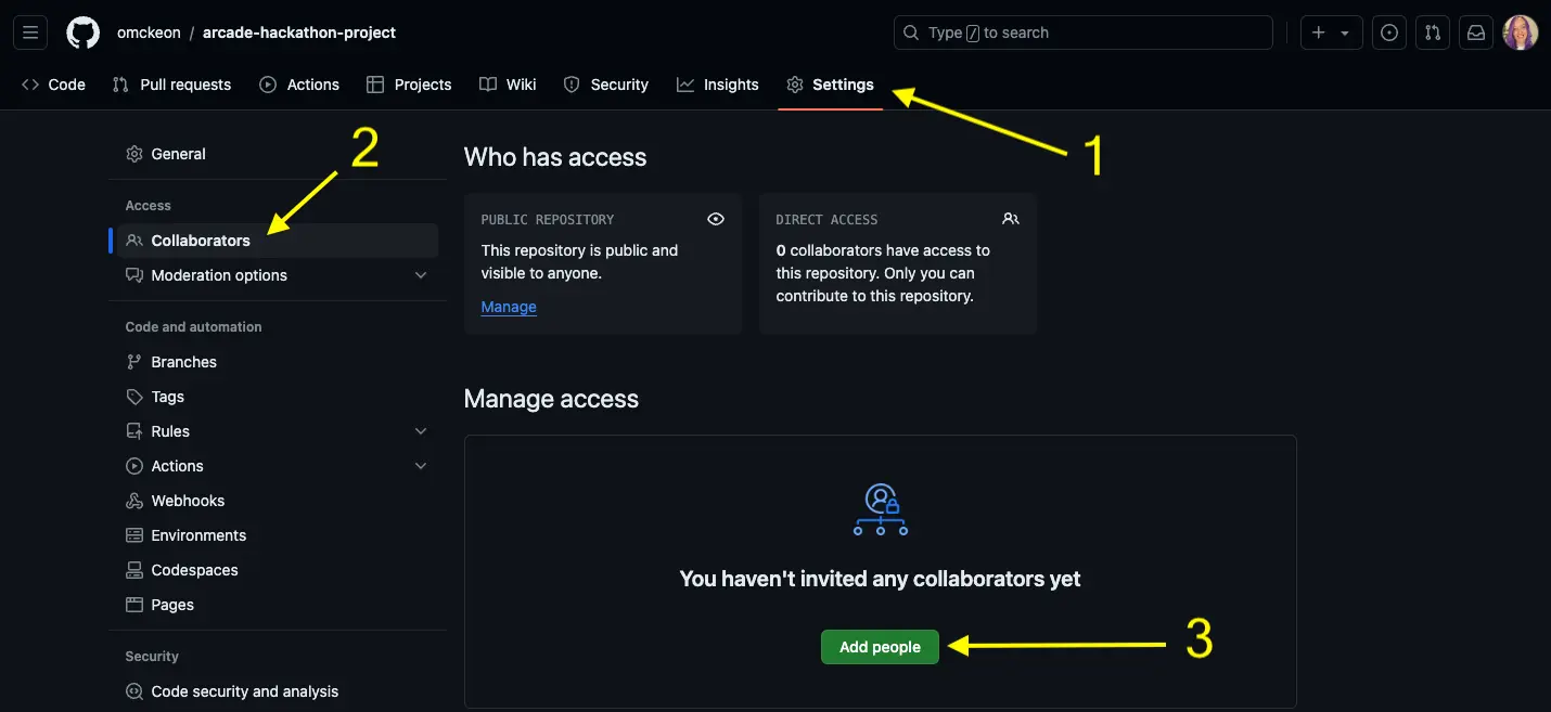 Image showing add collaborator steps on Github webpage