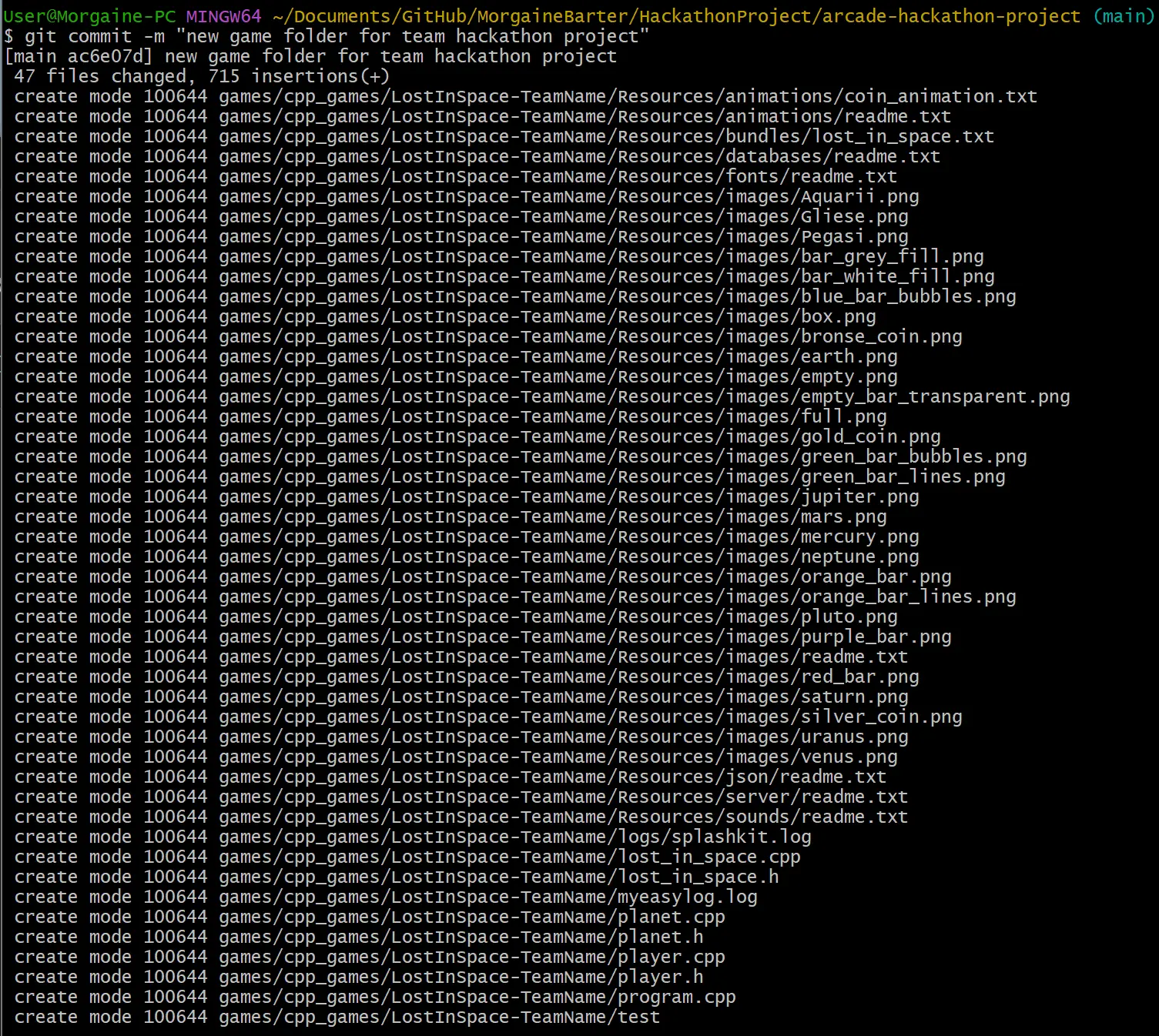 Image showing terminal committing files