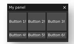 A panel with 6 buttons. Each set of three are on a single row, and the top row is taller than the bottom.