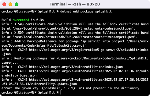dotnet add package splashkit error